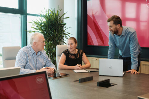 People talking at a table